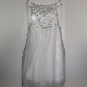 Elegant White and Silver Kids Formal Dress